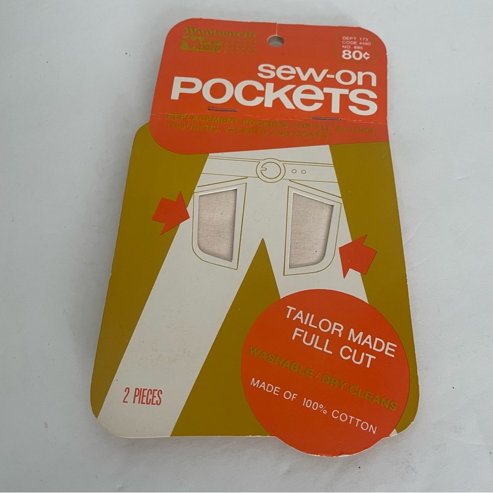 Vintage Woolworth Woolco Replacement Pockets in cream color.2 pockets in pack
